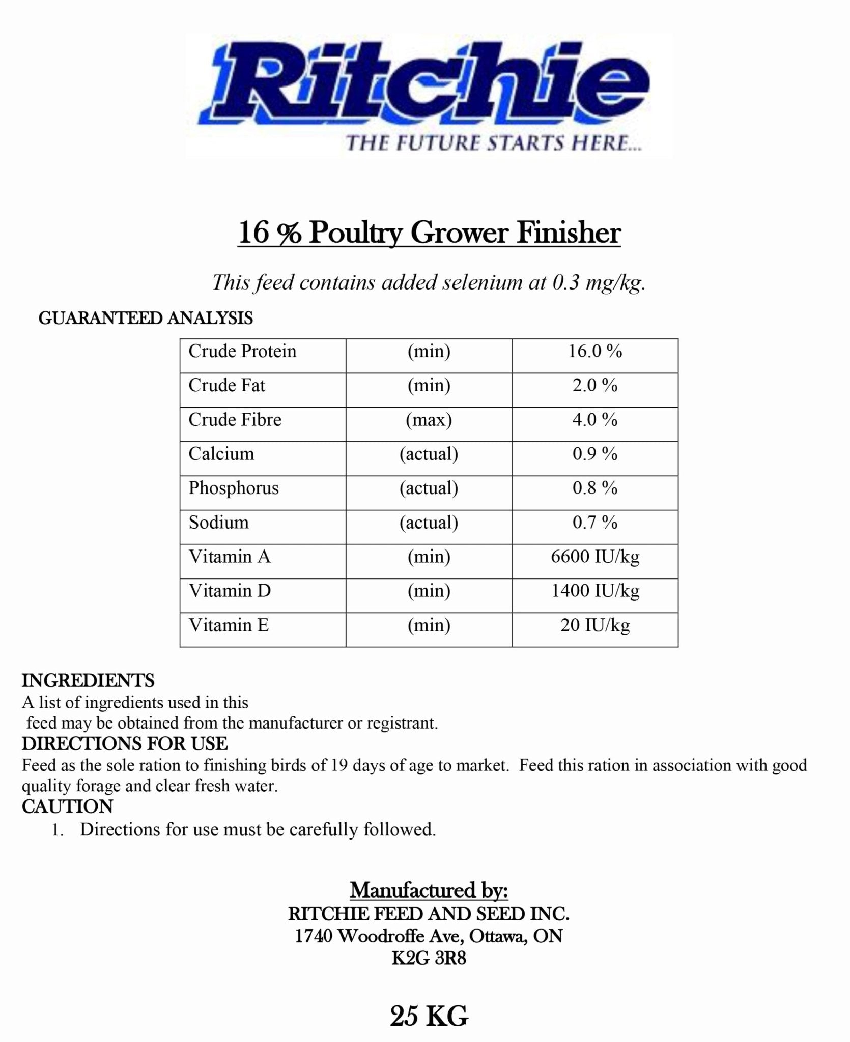 Ritchie's 17% Poultry Grower/Finisher Krum 25kg - Ritchie Feed & Seed Inc.